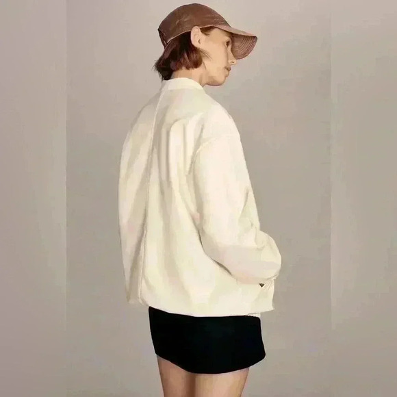 Maeve by Anthropologie ivory women's Oversized Faux Leather Bomber Jacket size L - Picture 2 of 13